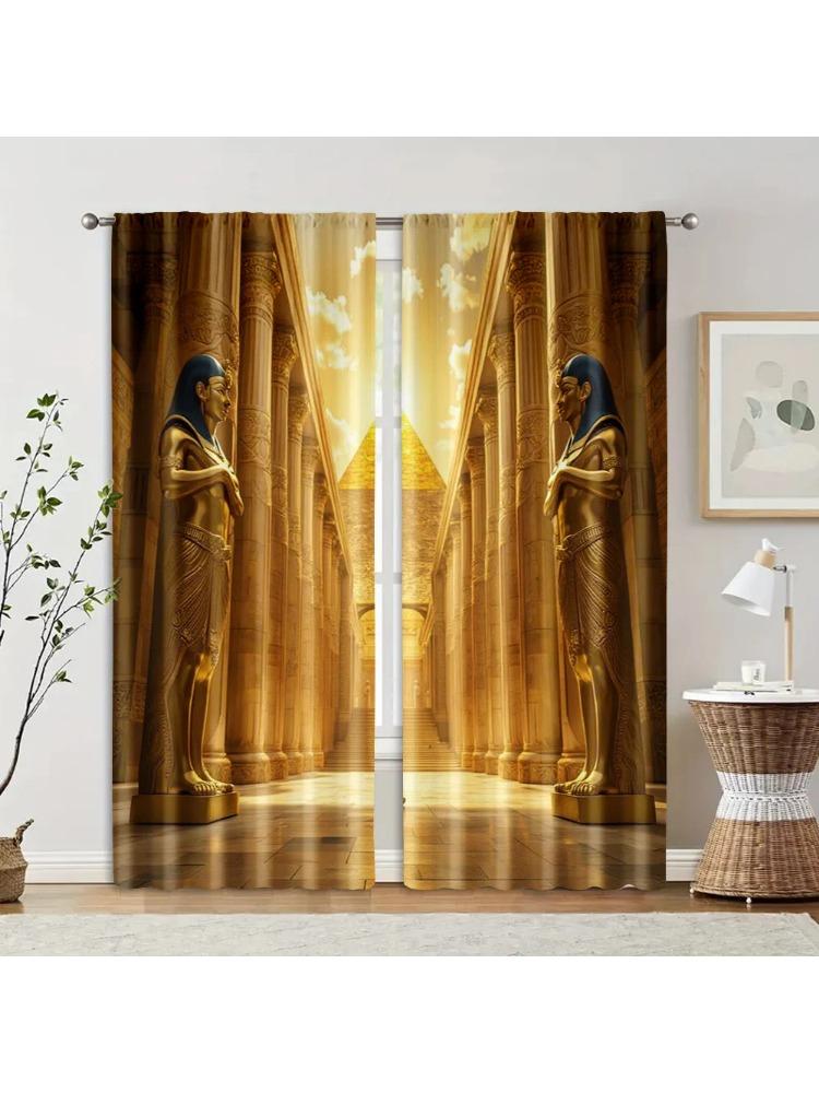 

Set Of 2 Curtains Egyptian Theme Party Polyester Without Rod Art Deco Festive Perfect Various Contemporary Made Machine Washable W100*H70(CM)-Grommet top&2PCS
