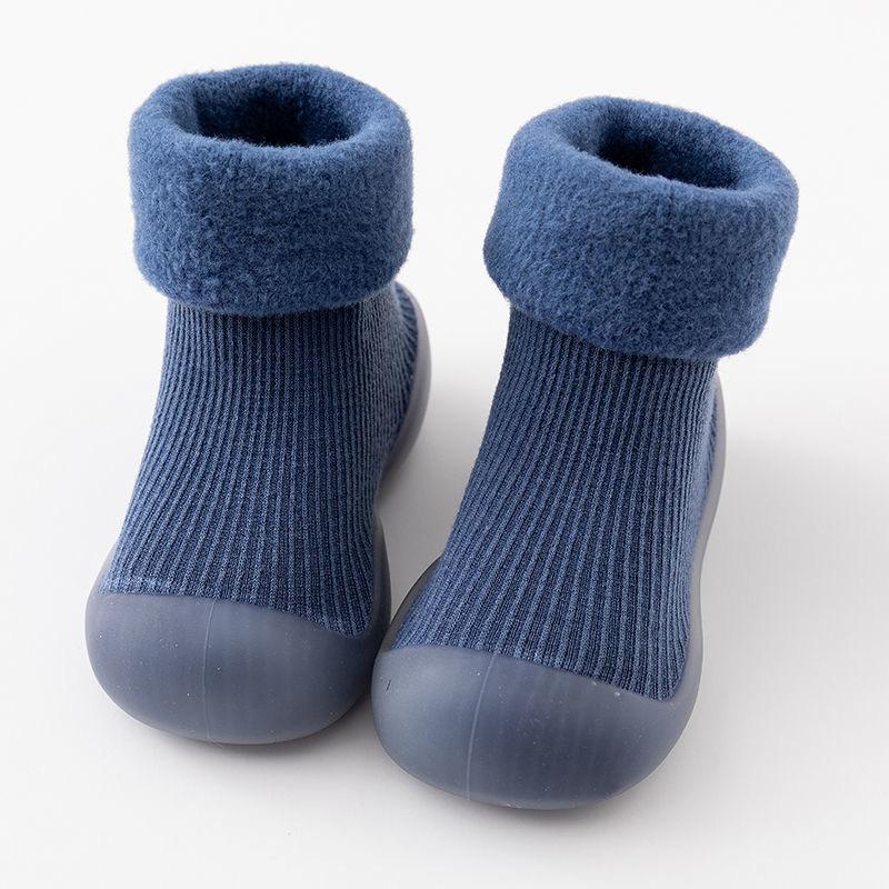 Baby Walking Socks, Autumn and Winter with Thick Velvet and Soft Sole, Anti Slip Shoes for Boys and Girls, Pure Cotton Socks
