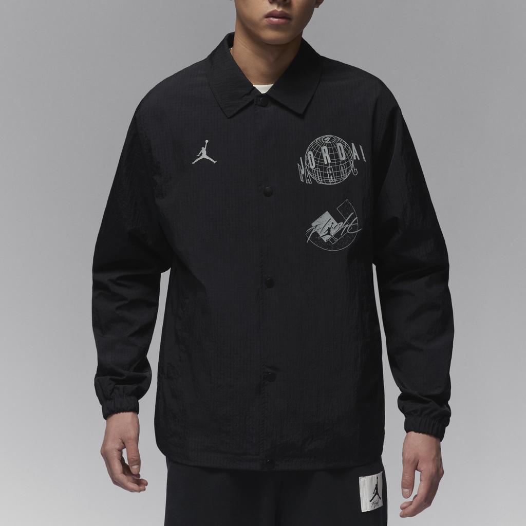 Jordan Kurtka męska z długim rękawem, z kołnierzykiem polo, nadrukiem liter i cyfr, zapinana na zamek błyskawiczny, czarna HJ3964-010