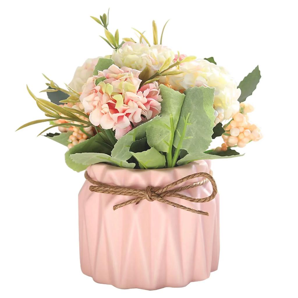 Artificial Fake Potted Flowers Bouquet Hydrangea With Vase For Dining Table Home Decoration