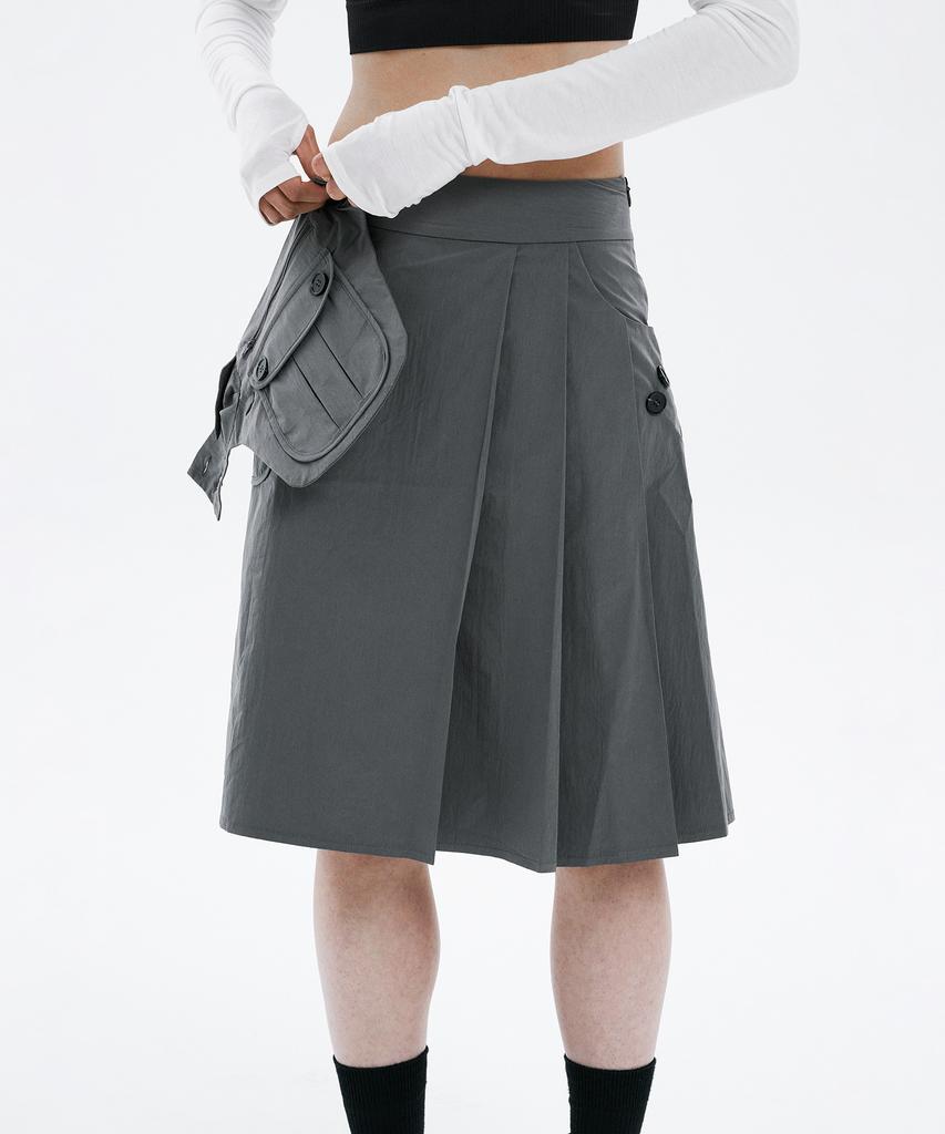 Hanahi Pocket Belt Half Pleated Skirt Gray