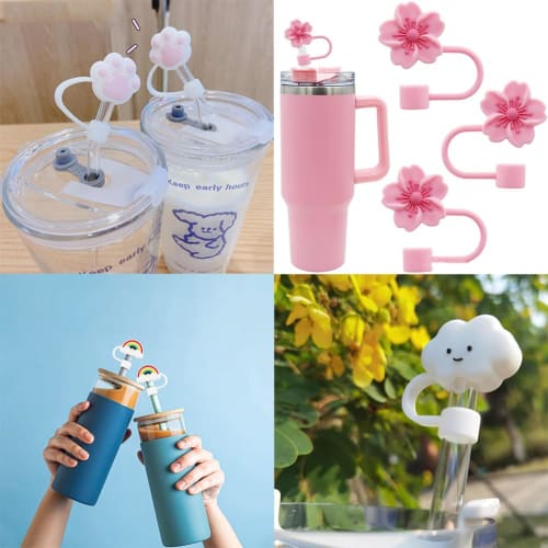 MircTuDou Straw Caps, Set of 8, Leak-Proof, Reusable, Silica Gel Straw Accessories, Cute and Stylish Cartoon Design, Decorative, Fits 10mm, Drinking