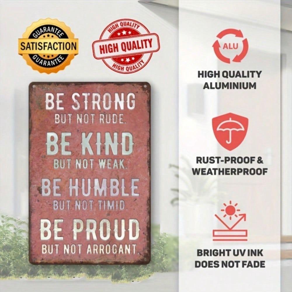 Be Strong But Not Rude Vintage Metal Wall Art Sign Red Background White Text Home Decor