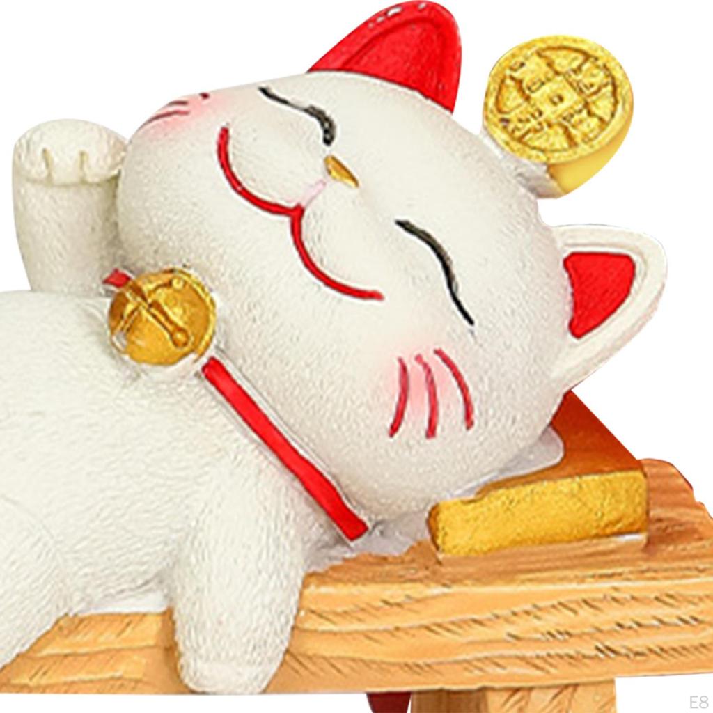 Lucky Cat Statue Animal Sculpture Cartoon Resin Kitten Figurine Desktop Ornament for Table Bedroom