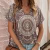 Casual Bohemian Print Women's Short Sleeve V-Neck Top T-Shirt