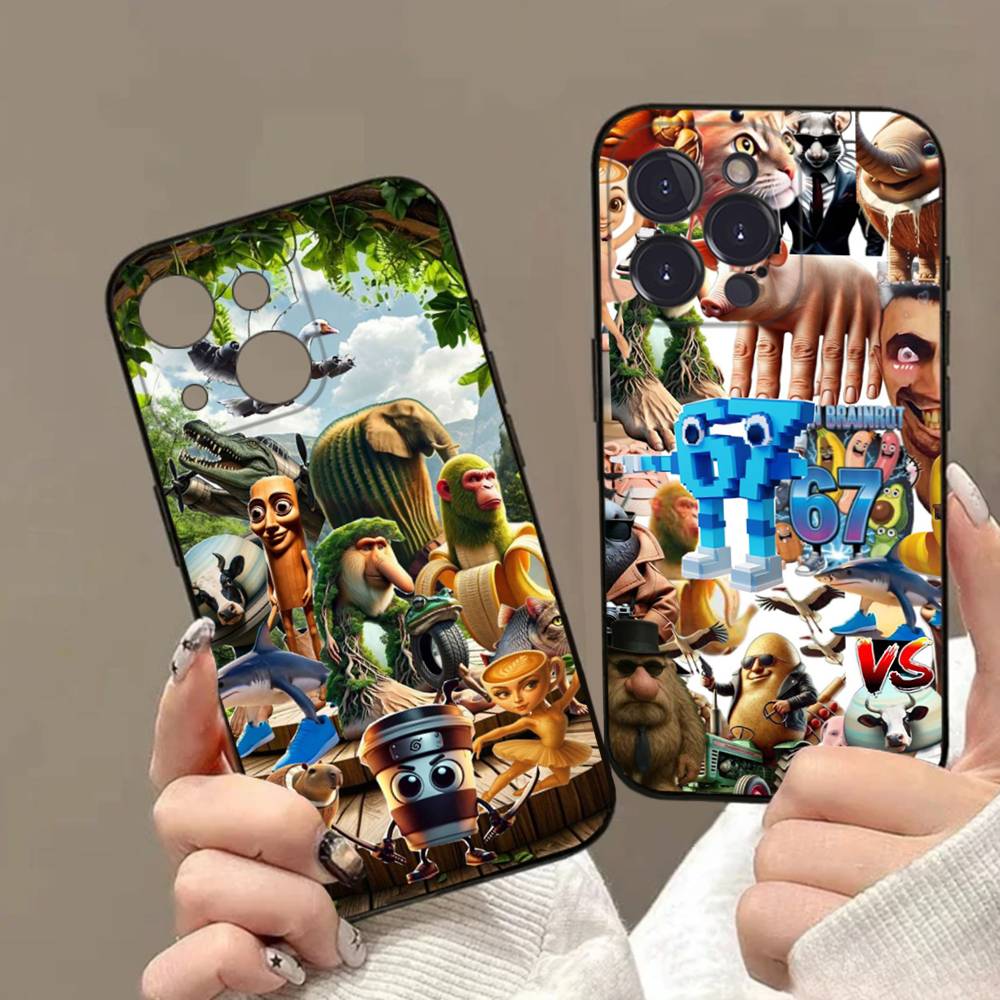 Italian Brainrot Animals Anime Black Soft Silicone Phone Case For Iphone17 Air 16 15 14 13 12 11 Mini Pro Max Plus