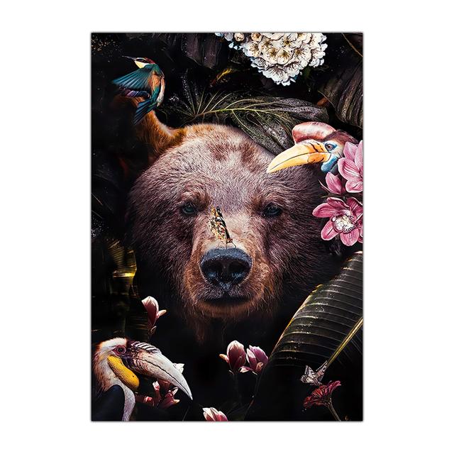 

Квітка з твариною, лев, тигр, олень, леопард, картина на полотні, настінне мистецтво, картина, скандинавський друк, плакат для домашнього декору у вітальні без рамки 21*30cm