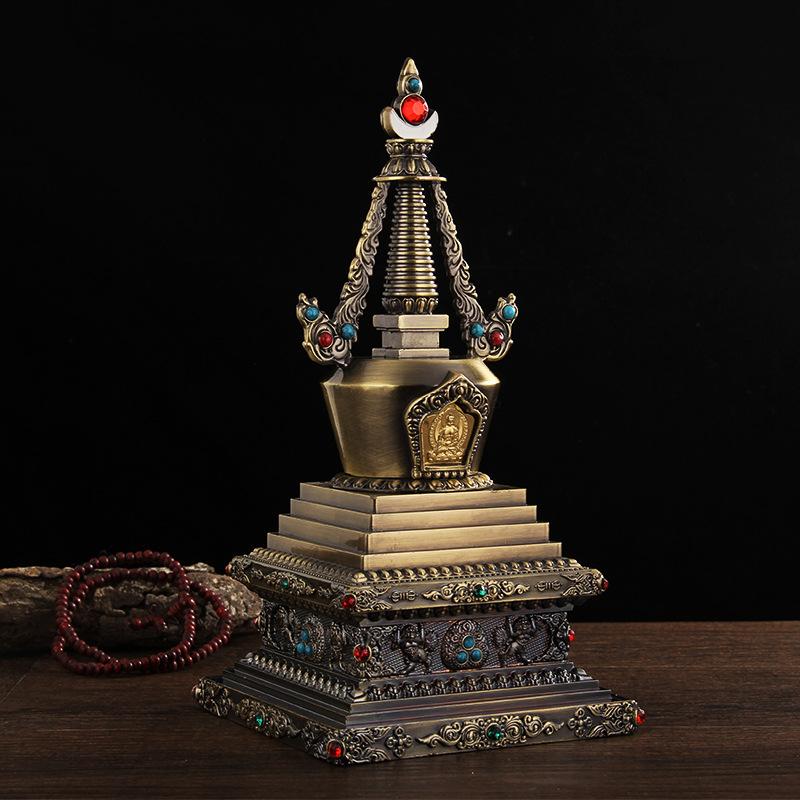 12/17/21cm Bodhi Tower Tibetan Dagoba Bodhi Pagoda Gold-plated Stupa Buddhist Pearl Pagoda Ornaments Buddha Worship Crafts