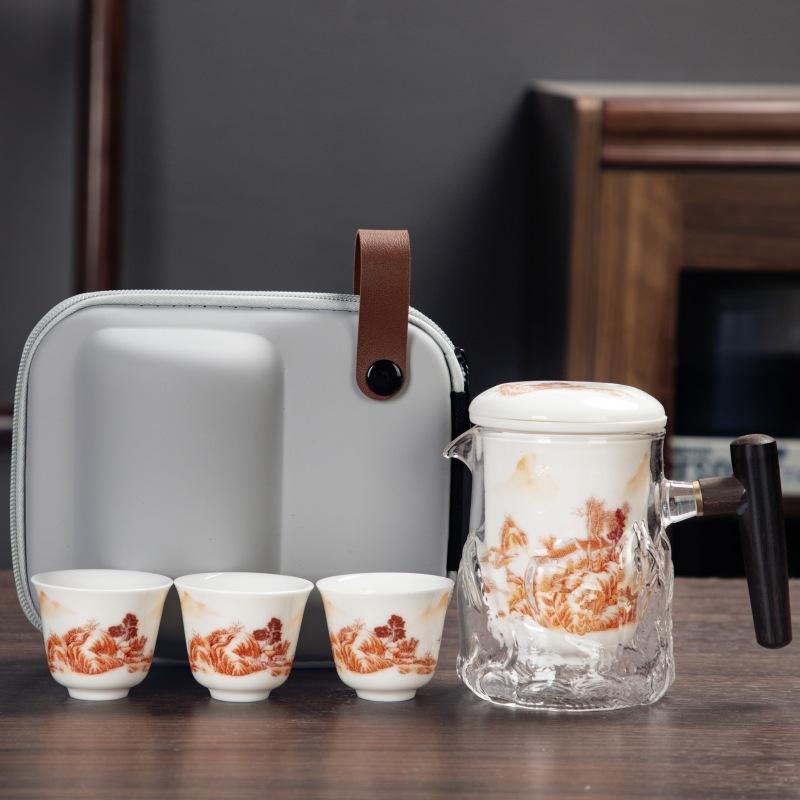 Portable Quick Cup Ceramic Travel Kung Fu Tea Set Outdoor Travel 1 Pot 3 Cups Coffee Teapot for Tea In a Cup Coffeeware Teaware