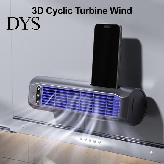 USB Charging Fan Portable Air Conditioner with Built-in Phone Holder, 3 Modes Vertical Flat Small Space Wall-Mounted Fan, Bladeless Quiet Cooling