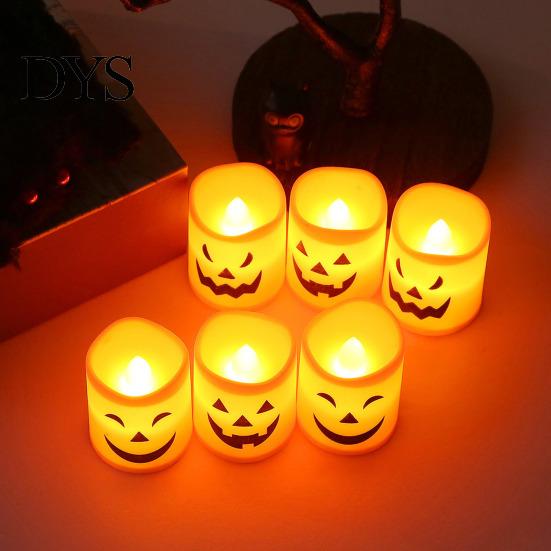 Unique Halloween House Accents 6 Pcs Battery Operated Flameless Tea Lights, Orange Flickering Electric Fake Indoor Festive Holiday Lights Candles,
