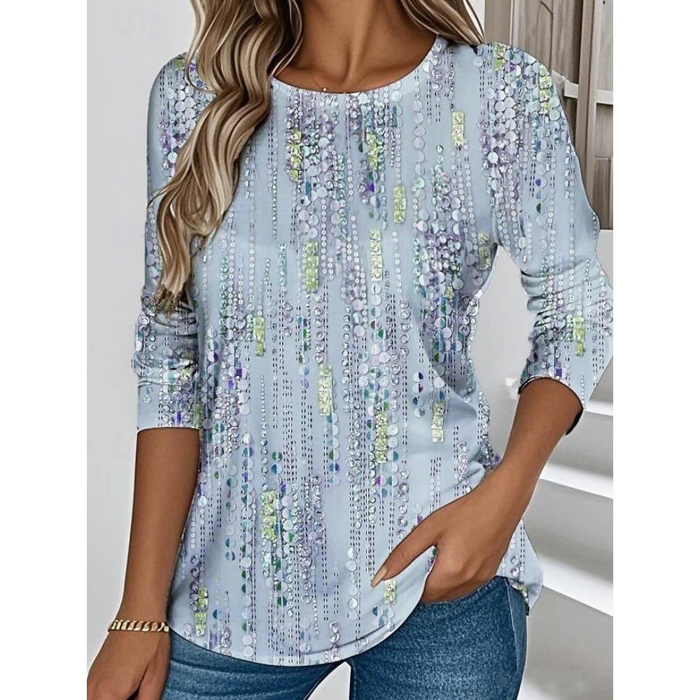 A 3D printed long-sleeved T-shirt for women, casual and fashionable