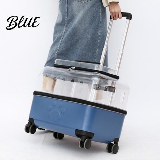 Wheeled Pet Carrier Strap Breathable Trolley Case Wheels Transparent Cat with Convenient Shoulder Holes Large