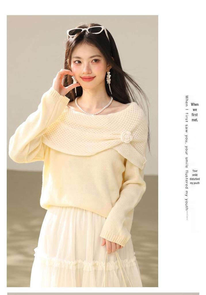 2026 Autumn Women's Wool Shawl Sweater: New Year Hollow Knit