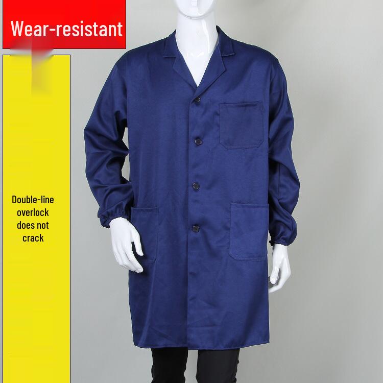 Thickened Blue Wear-Resistant Long Sleeve Lab Coat with Custom Print Logo for Labor Protection in Food Handling