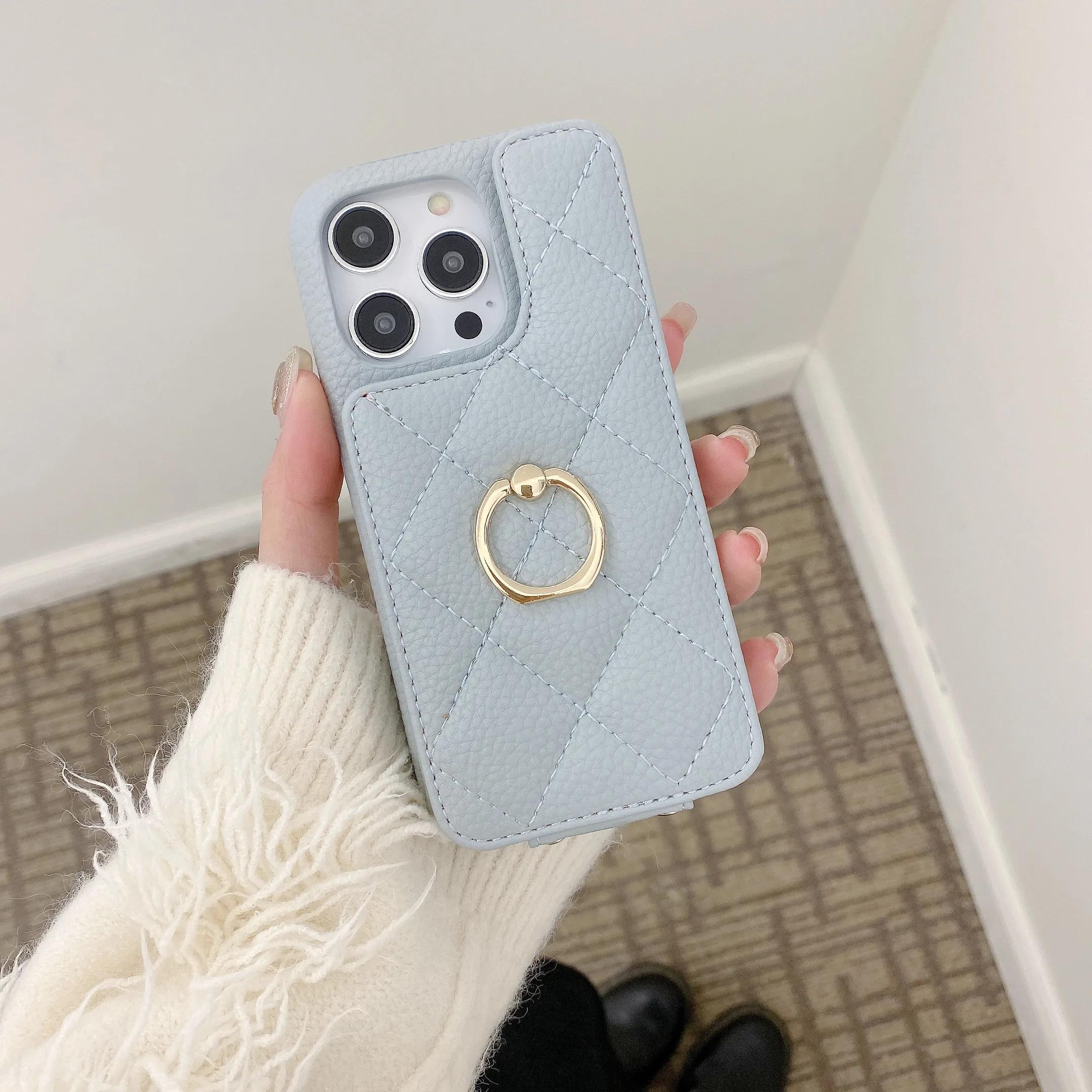 

Кожаный кошелек-кольцо с держателем для карт, чехол для телефона для IPhone 15 14 11 Pro Max 13 12 Mini X XR XS Max 8 7 Plus, противоударный чехол For iPhone 13 Mini синий