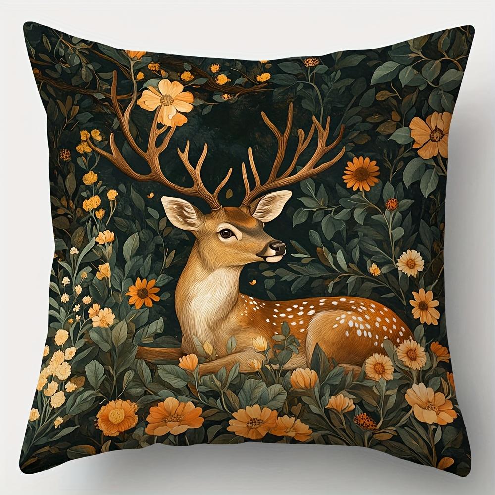 4-Piece Printed Animal Pillowcase Set – Vintage Nature Style with Deer, Squirrels, Foxes, Rabbits, Flora & Berries