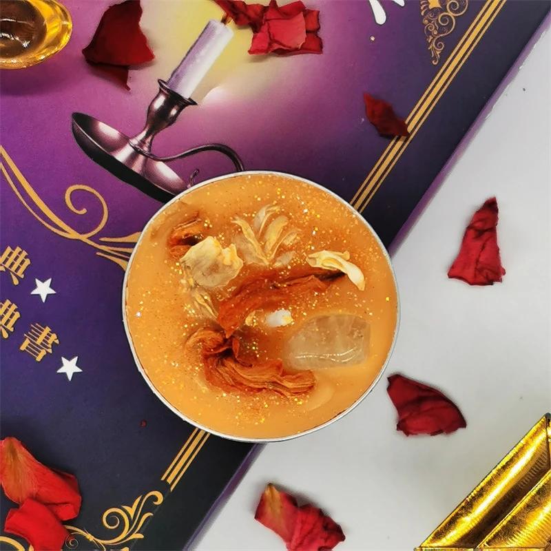 Mini Manifestation Candles Herbal Intention Candle Unscented Spell Dried Flowers Candles with Crystal Tea Lights