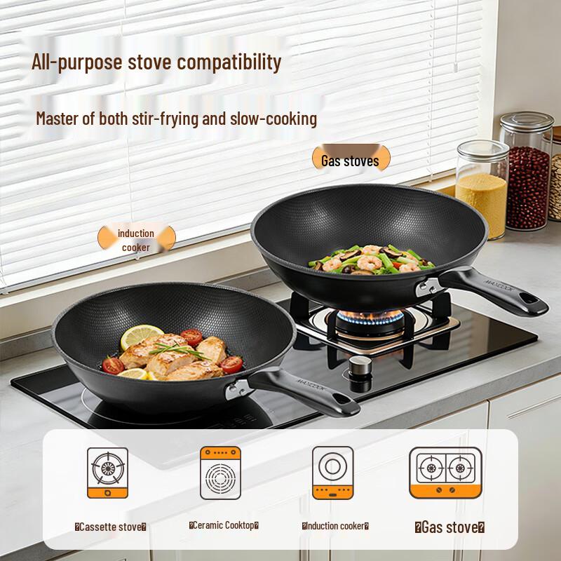 maxcook Non-Coated Refined Iron Wok