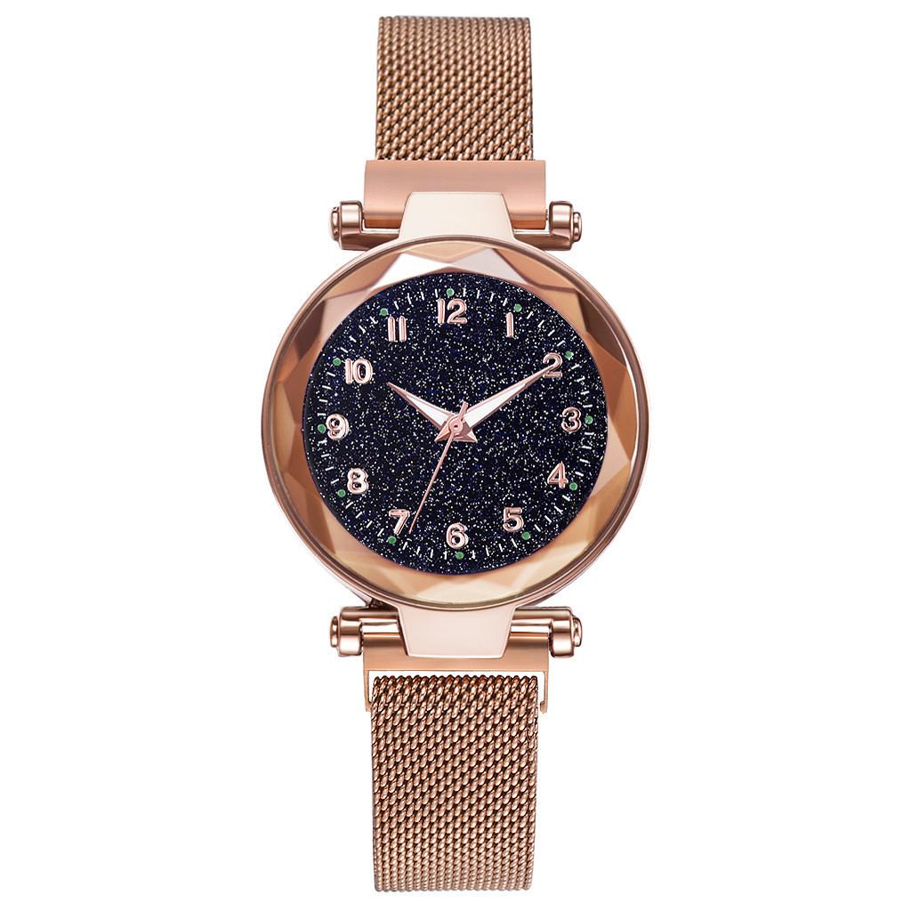 Women Fashion Luminous Numbers Starry Sky Quartz Watch Magnetic Wristwatch Buckle