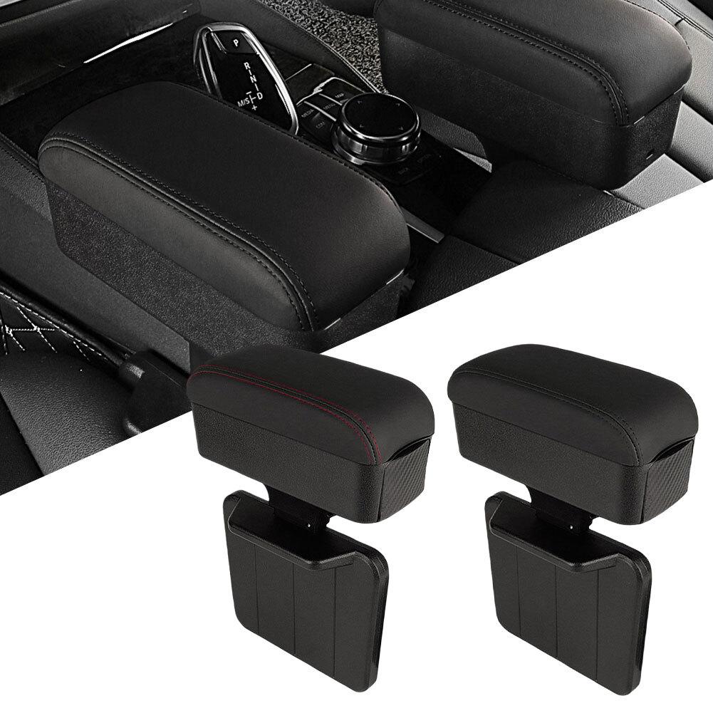 Car Armrest Center Console Organizer with Retractable Cup Holder Adjustable Forward and Back for Manual Gear Large Storage Box