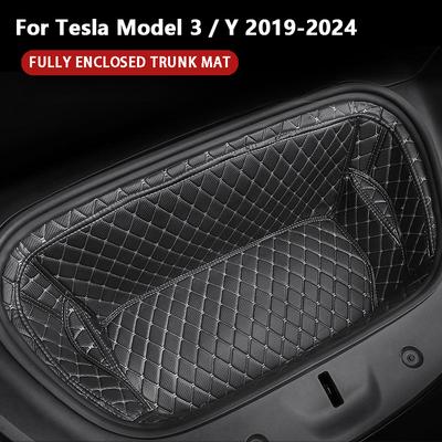 Für Tesla Model 3 Y Auto Kofferraum Aufbewahrungsmatte Leder Vorne Hinten Kofferraummatte Vollabdeckung Ladeboden Schutz Auto Innenraum Dekoration