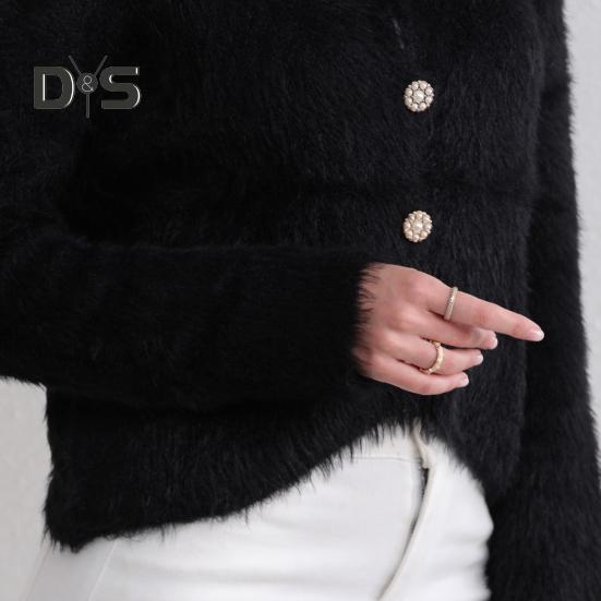 Jesień Zima Damski Kardigan Płaszcz Futrzany Pluszowy Jednorzędowy U Dekolt Długie Rękawy Pogrubiony Jednokolorowy Sztuczne Futro Dzianinowa Kurtka Sweter