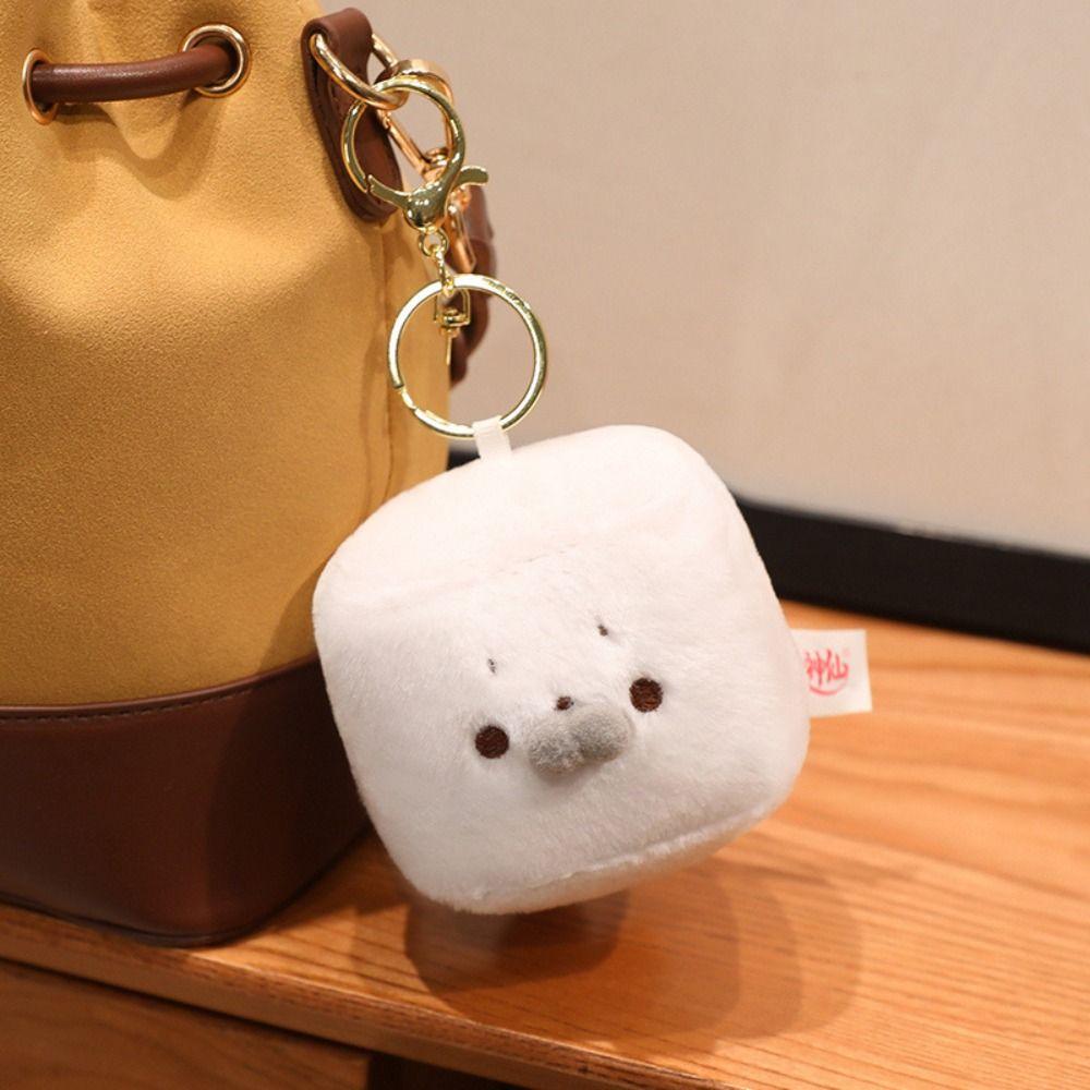Tofu-Shaped Plush Doll Toy Square Plush Keychain Durable Bag Charm  Office Bedroom