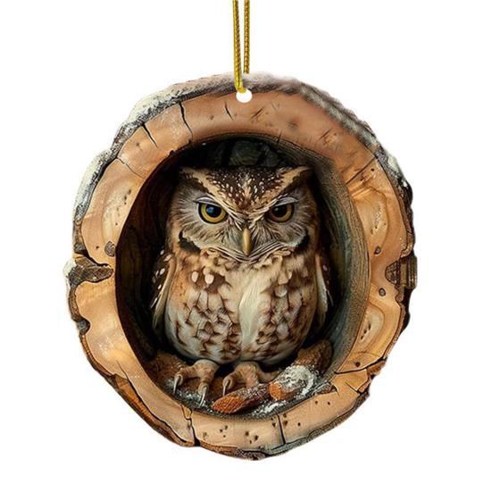 Owl Raccoon Christmas Ornament 2D Printed Acrylic Hanging Decor for Tree Festive Animal Tree Pendant