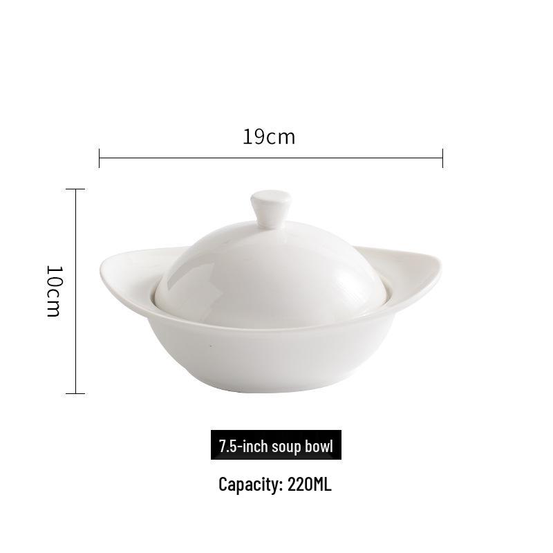 Hotel Ceramic Steamed Egg Cup with Lid, Multi-Purpose Egg Custard & Stew Pot, Bird's Nest Glaze, Pure White