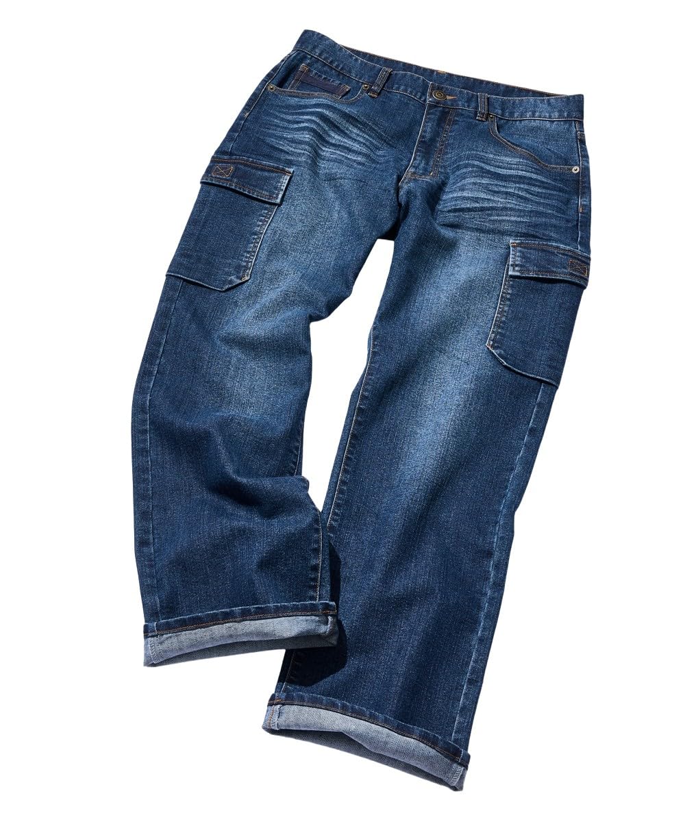 

Nissen Men s Vintage Stretch Denim Cargo Long Pants, Navy with Gold-Brown Stitching, Size 88
