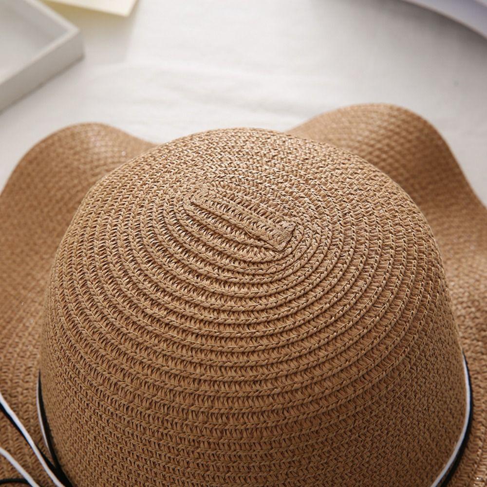 French Style Folding Straw Hats Spring Summer Women's Sun Hat Pearls Strap Straw Hat  Female