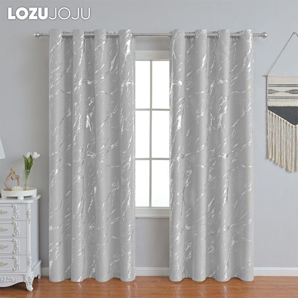 1PC LOZUJOJU 80% Blackout Fashionable and Minimalist Curtains with Silver and Marble Texture for Living Room Bedroom Balcony Window Home Decor