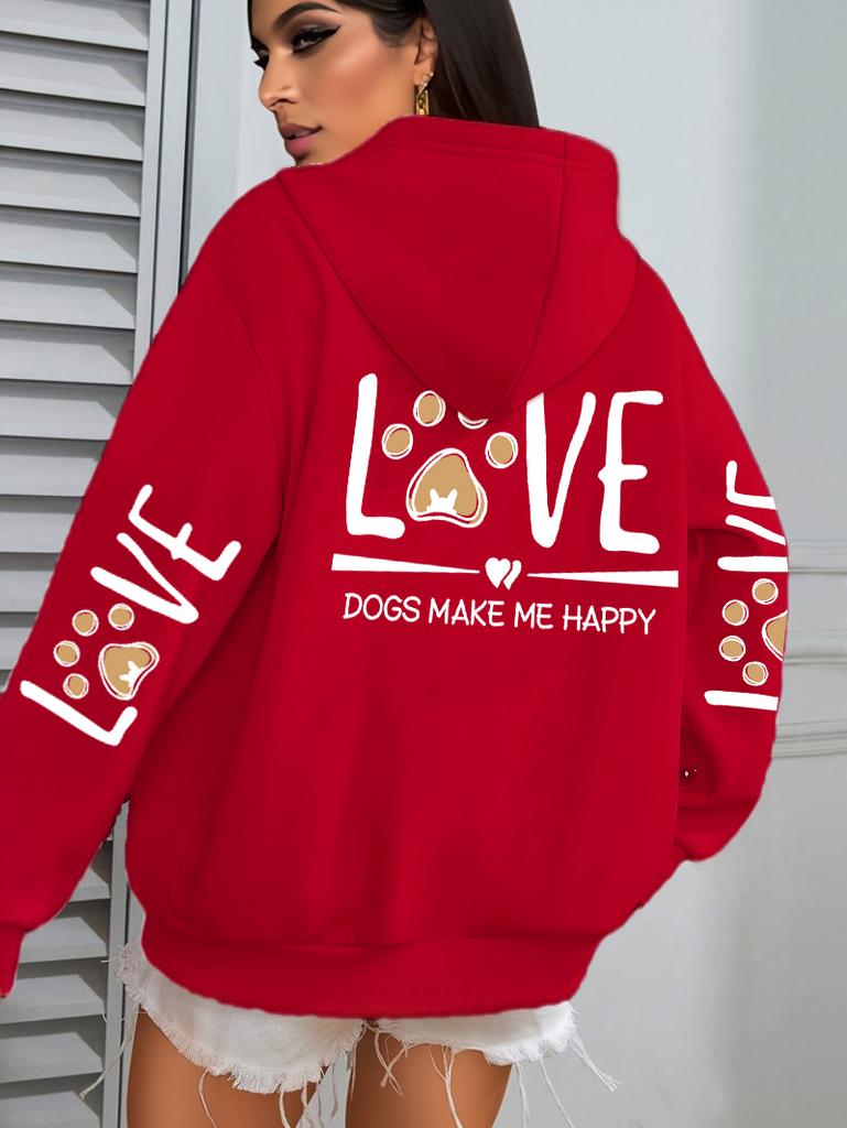 Love Dogs Make Me Happy Pattern Women Hoodie Autumn Multicolor Hoodies Casual All-Match Streetwear Fleece Pocket Woman Hoody