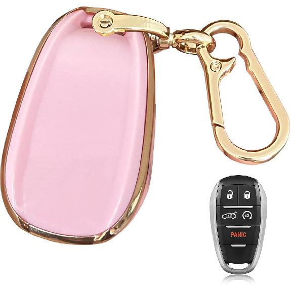Key Fob Cover for Alfa Romeo Giulia Stelvio Tonale 5 Button Keyless Entry Remote for Car Key Protection Accessory (Pink-Gold)