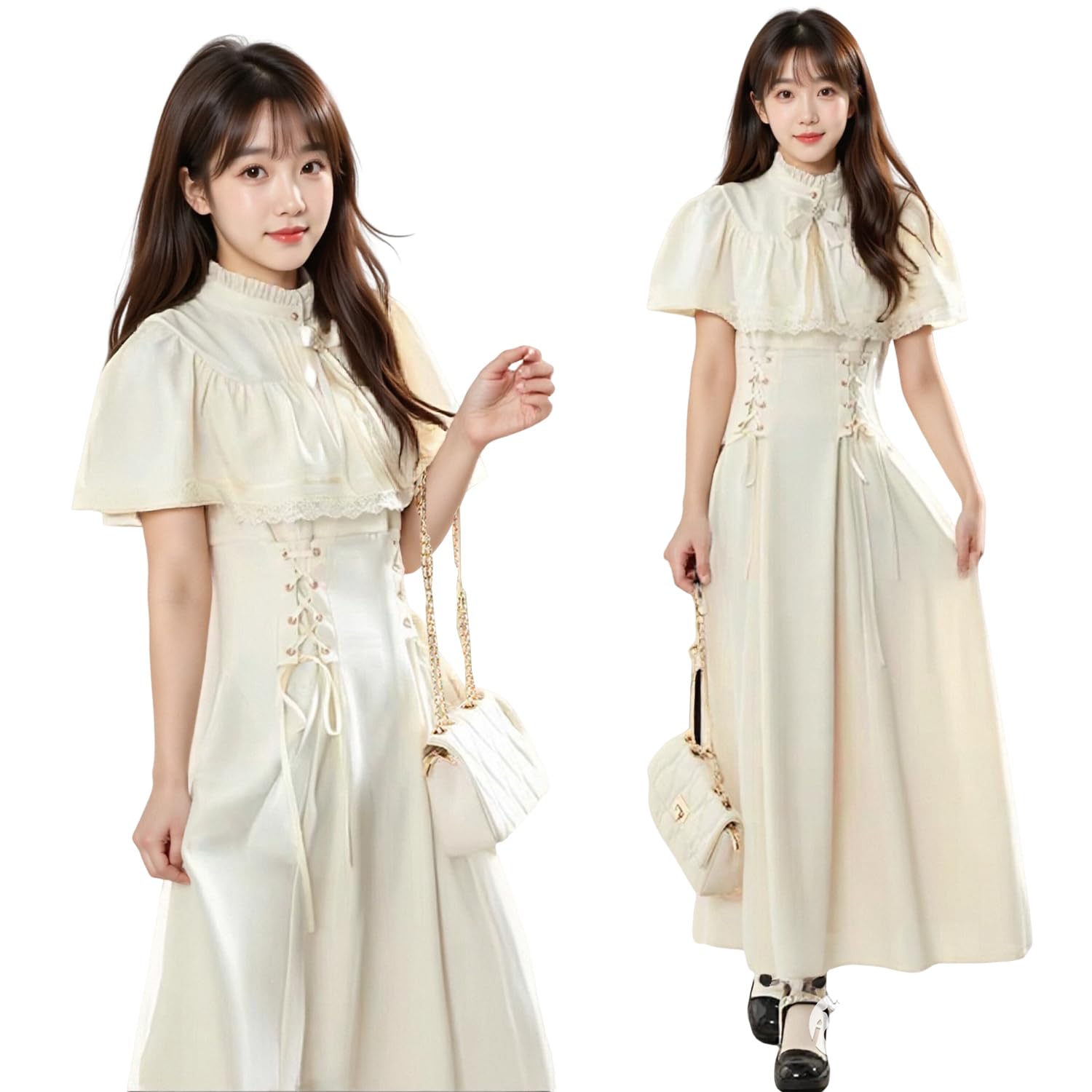 

AOTYP Длинное кружевное платье с облегающей накидкой и высоким воротником Идеально для Хэллоуина Повседневное и Размер XL Женское Горловина, Косплей, Фотосессии, Больше, Бежевый, бежевый