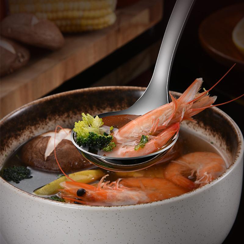 New Long Handle Colander Soup Ladle Spoon Stainless Steel Tableware Fine Holes Skimmer Japanese Tablespoons Home Kitchen Gadgets