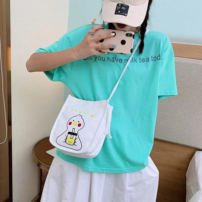 Große Canvas-Tasche im koreanischen Cartoon-Stil, als Tote & Umhängetasche für Damen und Studenten