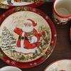 Pratos de cerâmica com tema natalino Conjunto de talheres Underglaze Color Process Xícara de café Tigela de sopa Prato de bife do Papai Noel