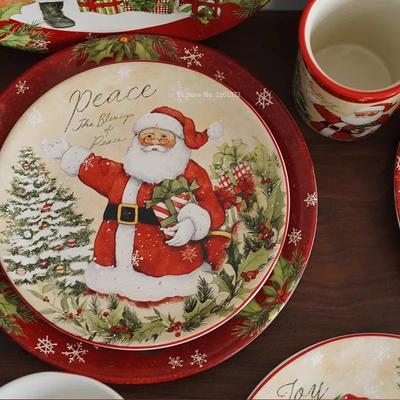 Christmas Themed Ceramic Dinner Plates Tableware Set Underglaze Color Process Coffee Cup Soup Bowl Santa Claus Steak Plate