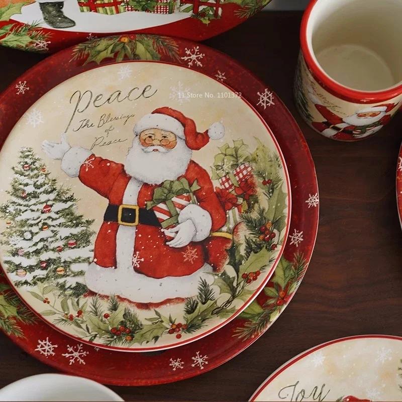 Keramické talíře s vánoční tématikou Sada nádobí Podglazura Barva Proces Šálek kávy Miska na polévku Santa Claus Steakový talíř