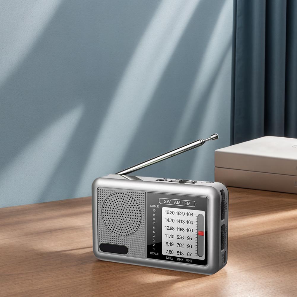 Portable Radio Rechargeable Mini FM Radio with Earphone Jack Broadcast Radio 360 Degree Rotating Antenna for News Entertainment
