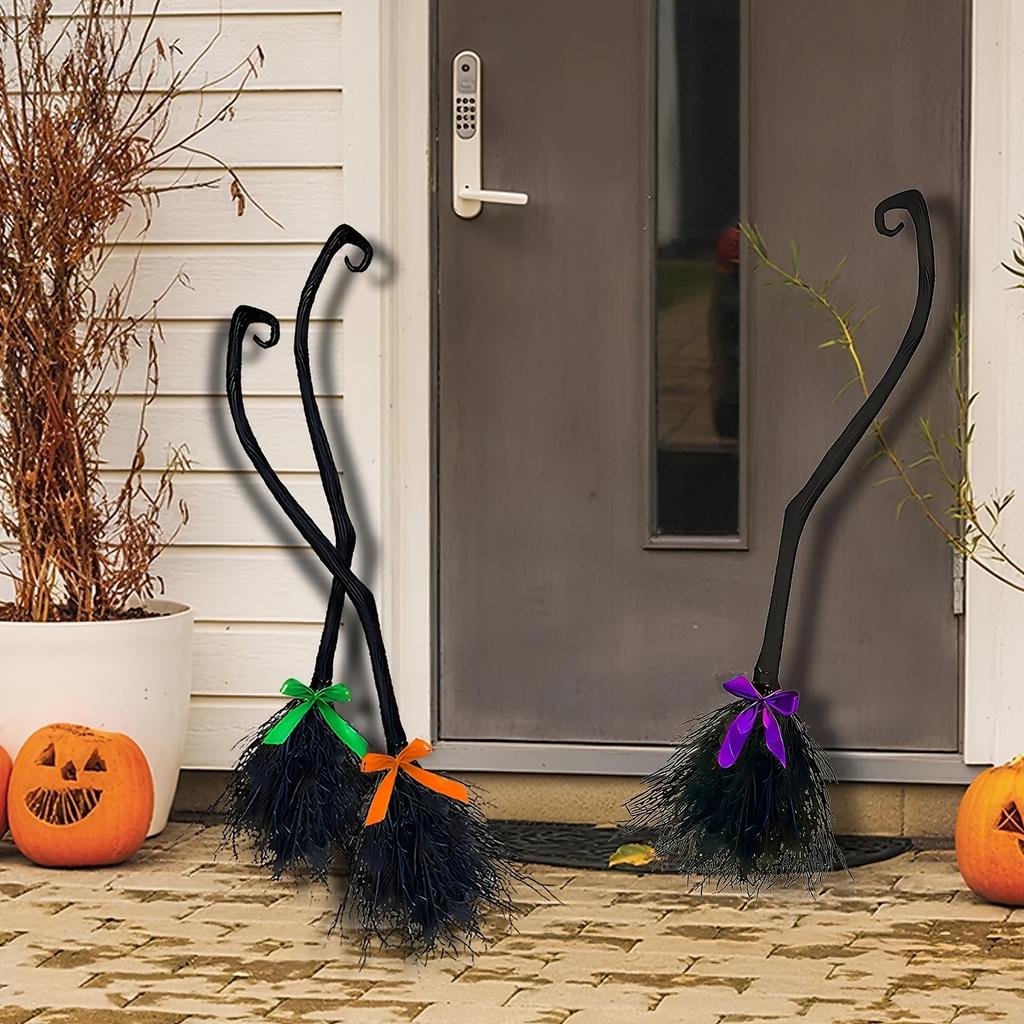 Scopa da Strega di Halloween con 3 Nastri e 1 Pezzo, Accessorio Photo Booth per Feste di Halloween, Accessorio Decorativo di Halloween, Accessorio per Costume Scopa da Strega
