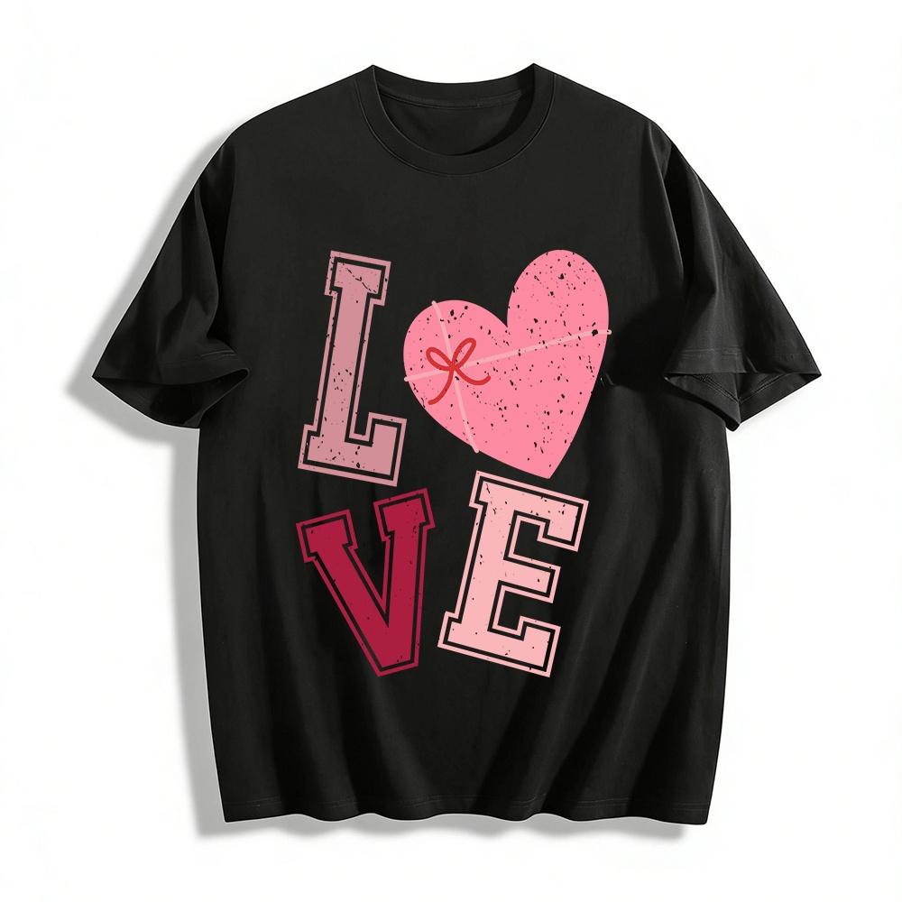 Vintage Style LOVE Heart Print Casual Top For Women Pure cotton T-shirt XXS