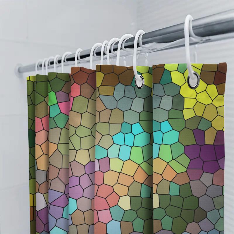 Multi-Color Mosaic Shower Curtain For Bathroom Decor Waterproof Fabric Modern Bathing Room Decoration Ideas Available In Various