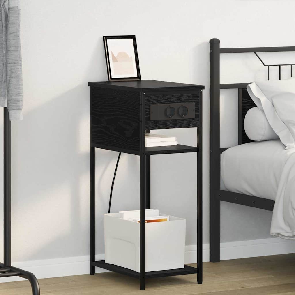 Nightstand Black Oak Look 41 X 28 X 76 Cm Engineered Wood