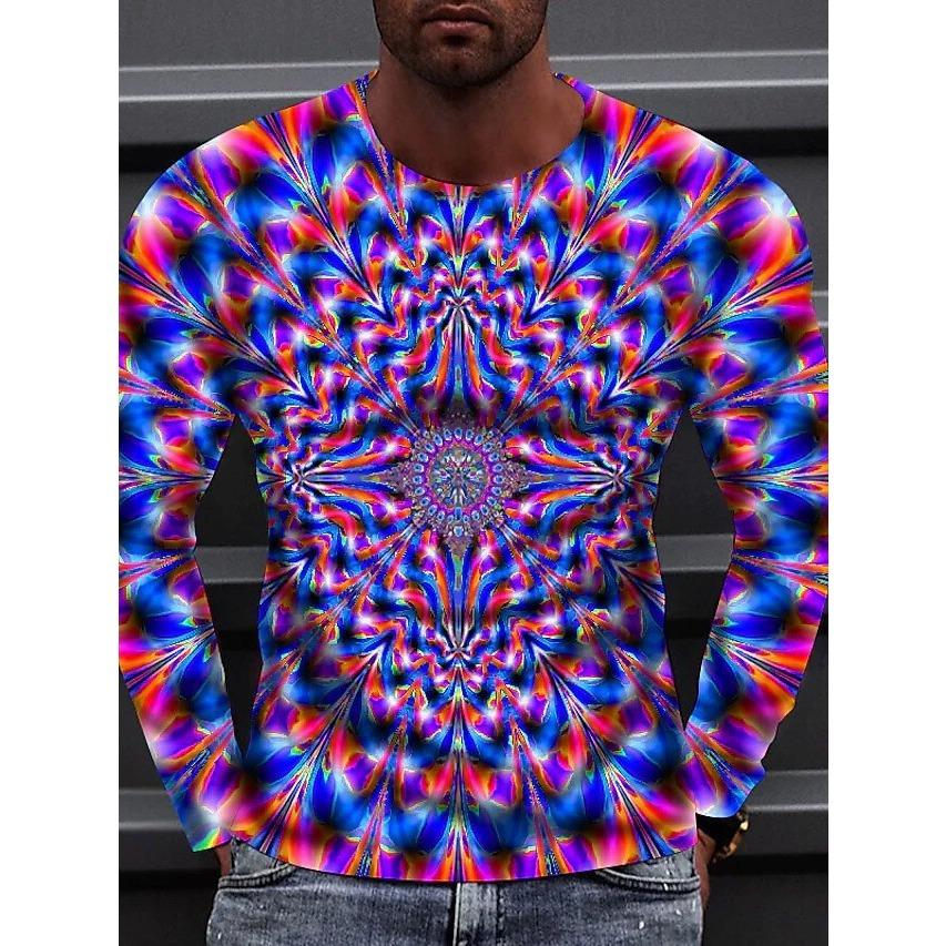 

Весенне-осенняя футболка с круглым вырезом, геометрическим узором и 3D-принтом, модная повседневная мужская футболка с длинным рукавом 5XL