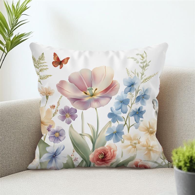 1Pc Watercolor Flowers Pillow Cover For Home Living Room Bedroom Sofa Office Decorative Pillowcase Soft Throw Pillows 45X45Cm