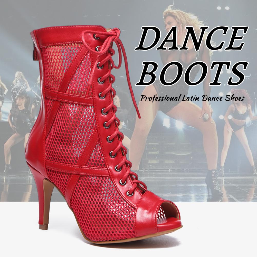 Bottines De Danse Latine Femme - Talon 10 Cm (personnalisable), Semelle Caoutchouc, Laçage - Pour Salsa, Bachata, Tango - Débutantes Et Pro