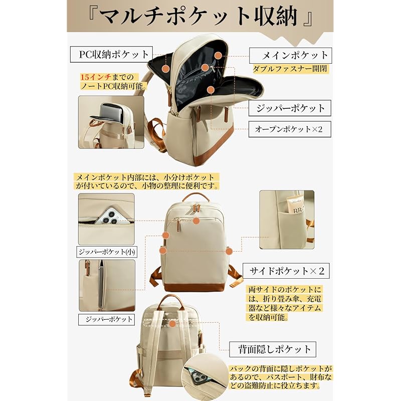 [CARRY ALL BEFORE ONE] PC Backpack Ladies Computer Backpack Business Backpack PC Storage Backpack Carry-on Function Independent PC Pocket Back Pocket